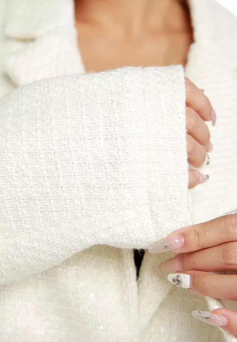 白色亮片裝飾大輪廓西裝外套