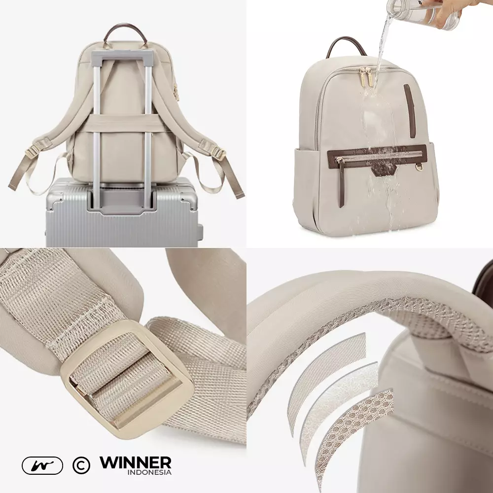 Tas Ransel Laptop 14 inch Oxford Anti-Air Backpack Korean Style (T14-026-6169) - Warna Khaki 14 inch