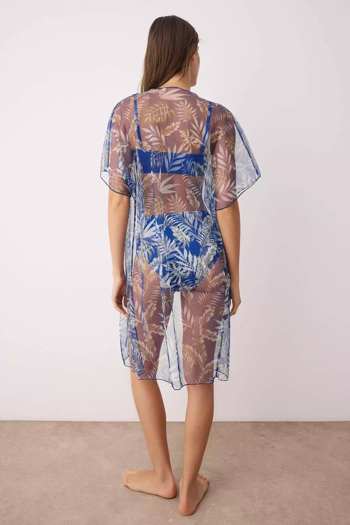 Saks Tropical Pattern Bikini Set & Kimono 3 Piece Beach Wear Set