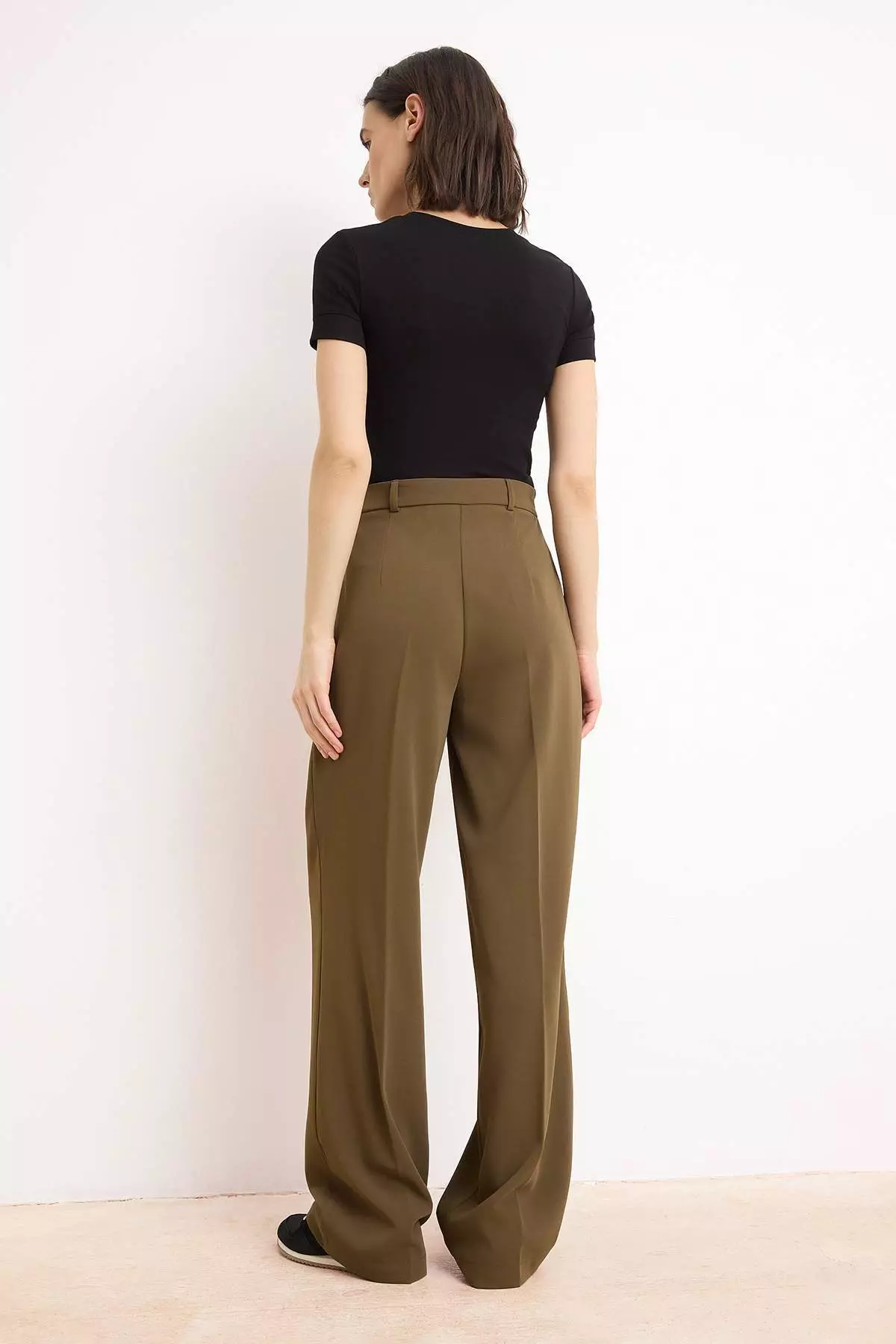 Khaki Special Collection Drapey Wide Leg Fabric Trousers Twoss26Pl54