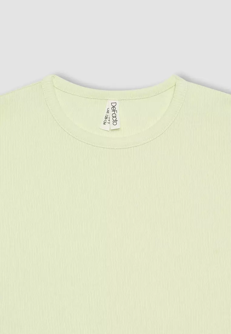 Slim Fit Slim Cut Crew Neck Basic Plain Ribbed Camisole Short Sleeve T-Shirt