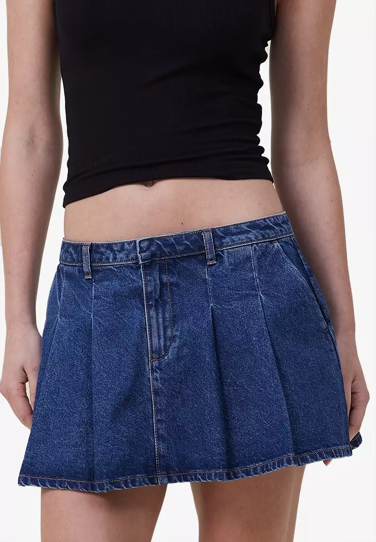 Women's Pleated Micro Mini Denim Tennis Skirt