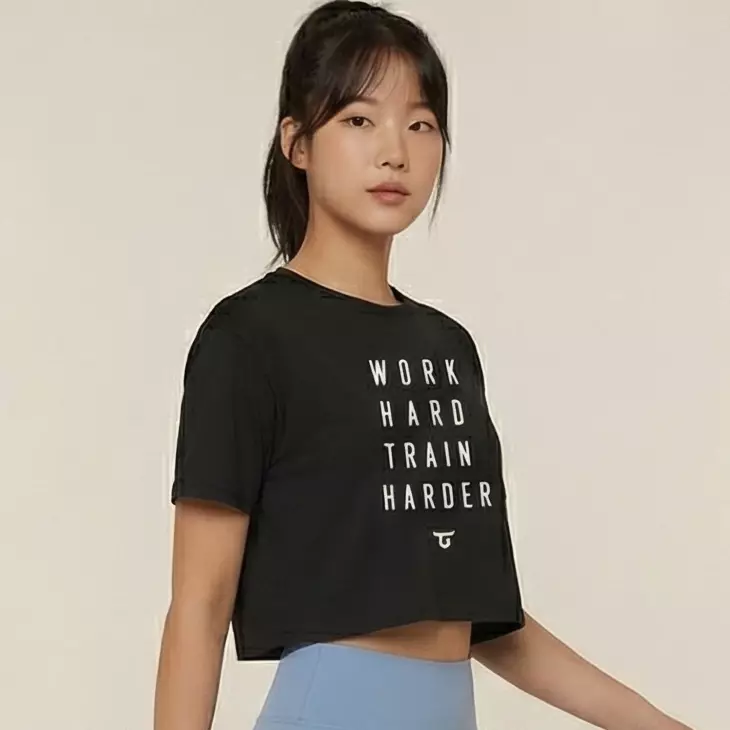 THIRDDAY Crop Top Olahraga Wanita Gym "work hard" OLC Instacool hitam LTH34