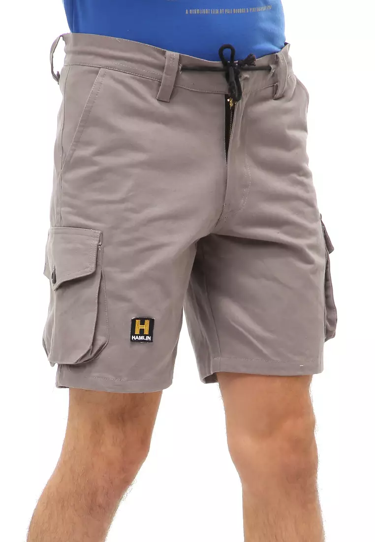 Rishham Short Pants Celana Cargo Pendek Kasual Pria Material Cotton Twill ORIGINAL - Light Gray