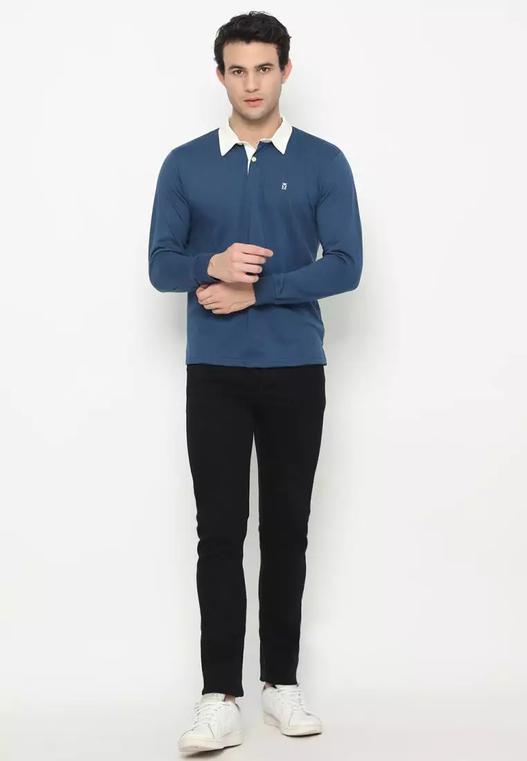 Matsuda Kaos Rugby Polo Shirt Pria Lengan Panjang Fujidera