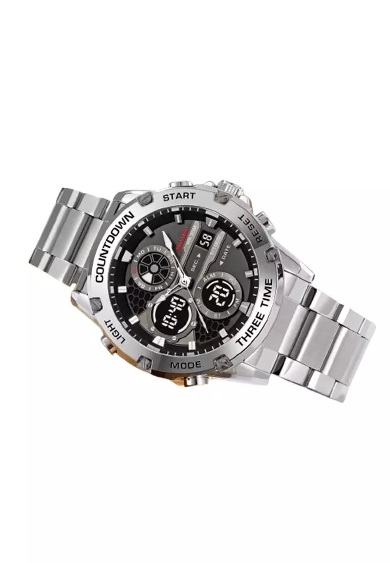 Jam Tangan Pria Digital Analog Tali Stainless Rantai 2502 ORIGINAL - Silver