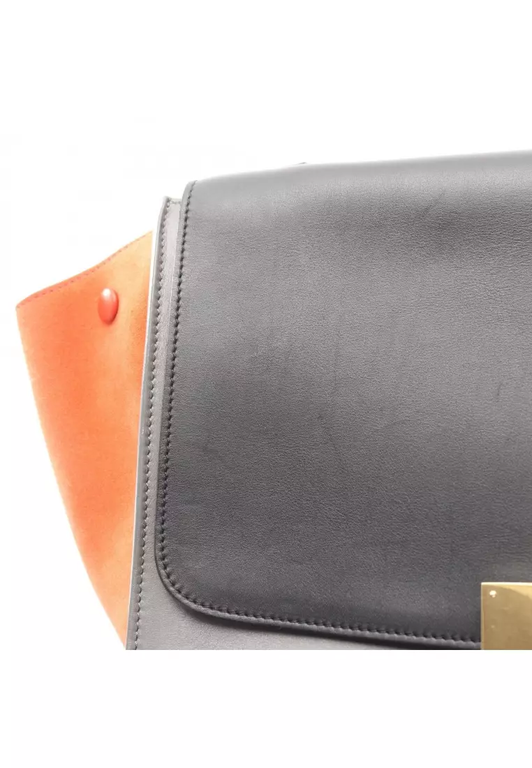 Pre-Loved Celine trapeze Medium Handbag leather suede black Orange brown gray 2WAY