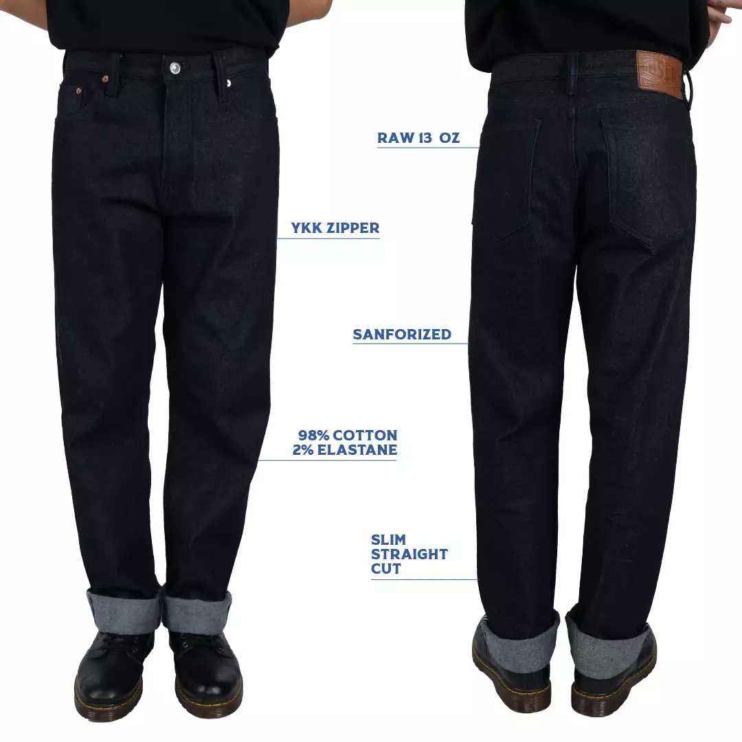 Used 1968 - 13oz Celana Panjang Pria Denim Selvedge Slim Straight Cut