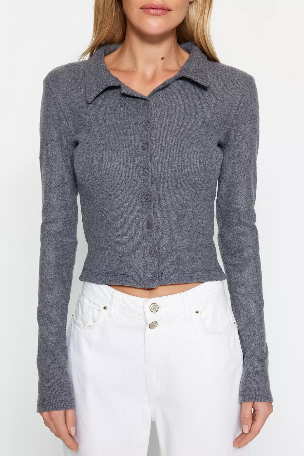 Ribbed Polo Blouse