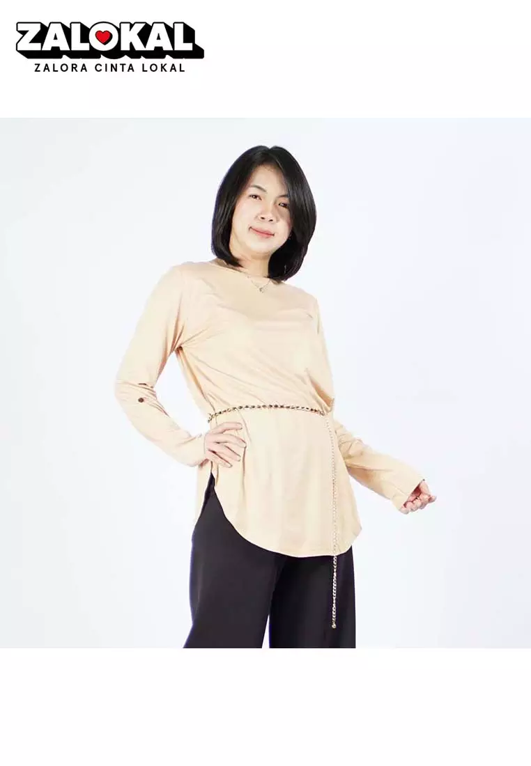 JASMINE TOP Tunik Polos Kaos Lengan Panjang Wanita Oversize TShirt - Coksu