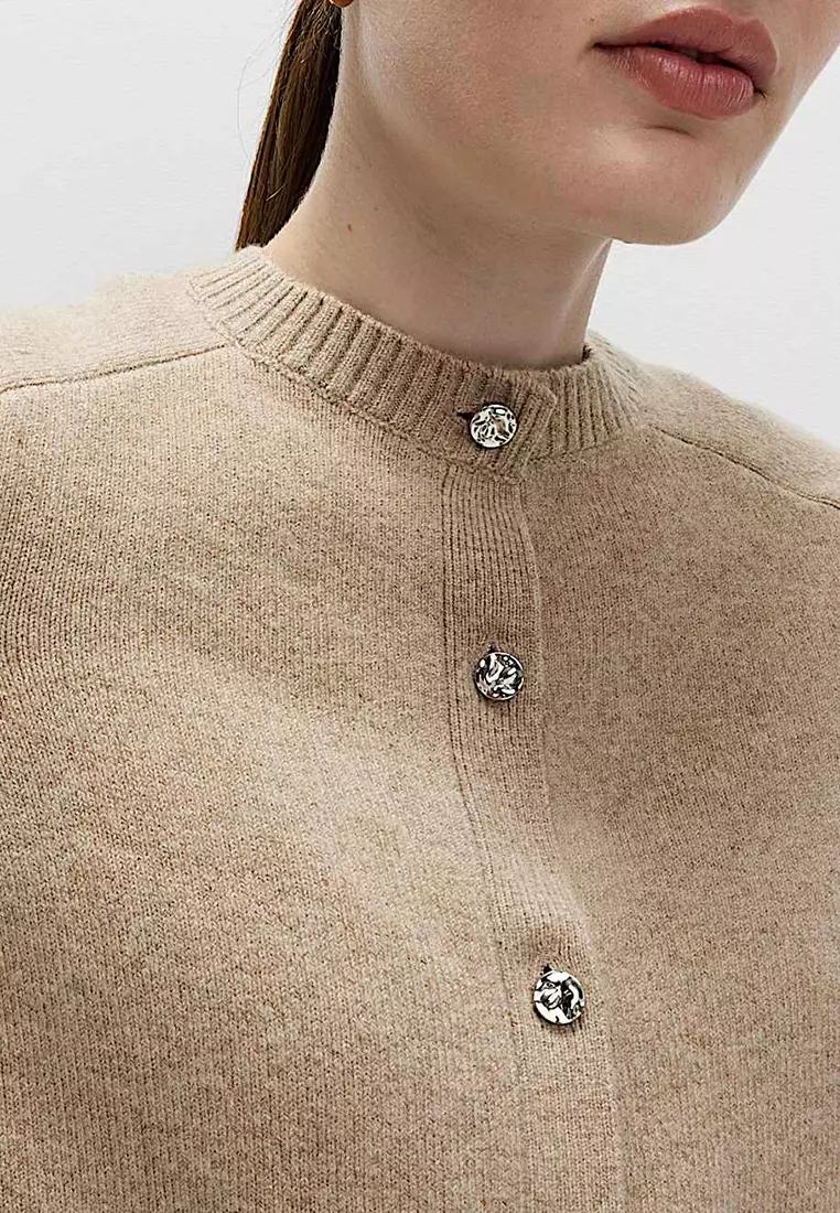 Air-Yarn Crew Neck Button Front Cropped Cardigan