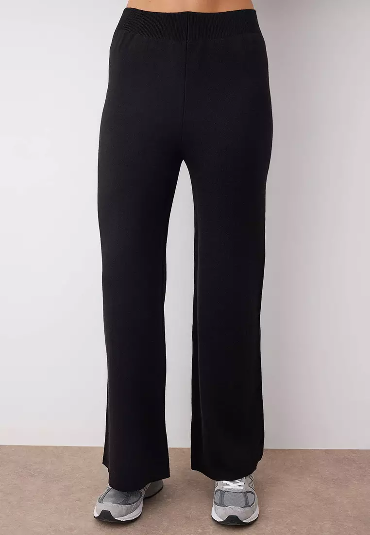 Black Boat Neck Sweater-Pants Knitwear Bottom-Top Set Twoaw26Au00043
