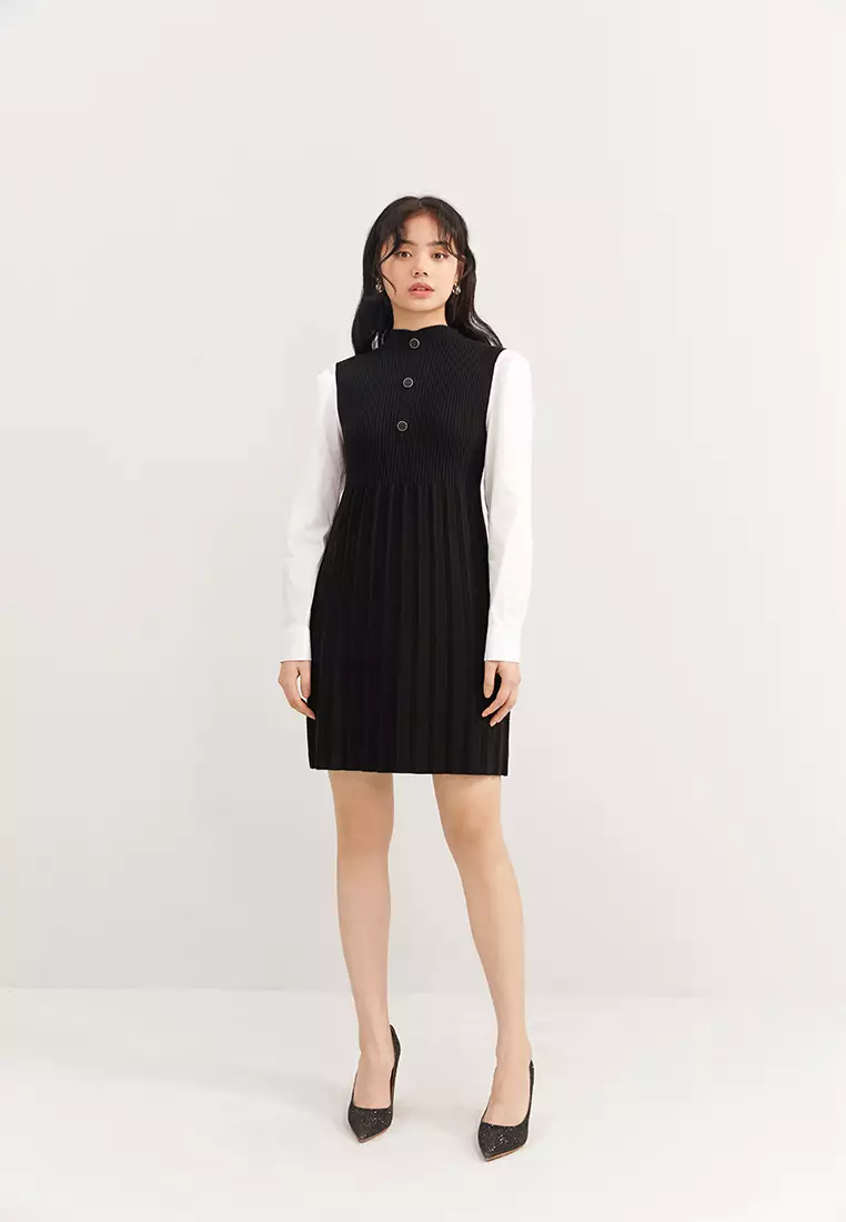 Buy Hopeshow Contrast Sleeve Knitted Mini Dress Online