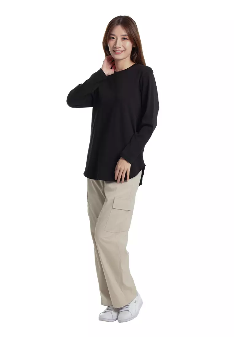 Forest Ladies Cotton Round Neck Long Sleeve Tee - 822423-01Black