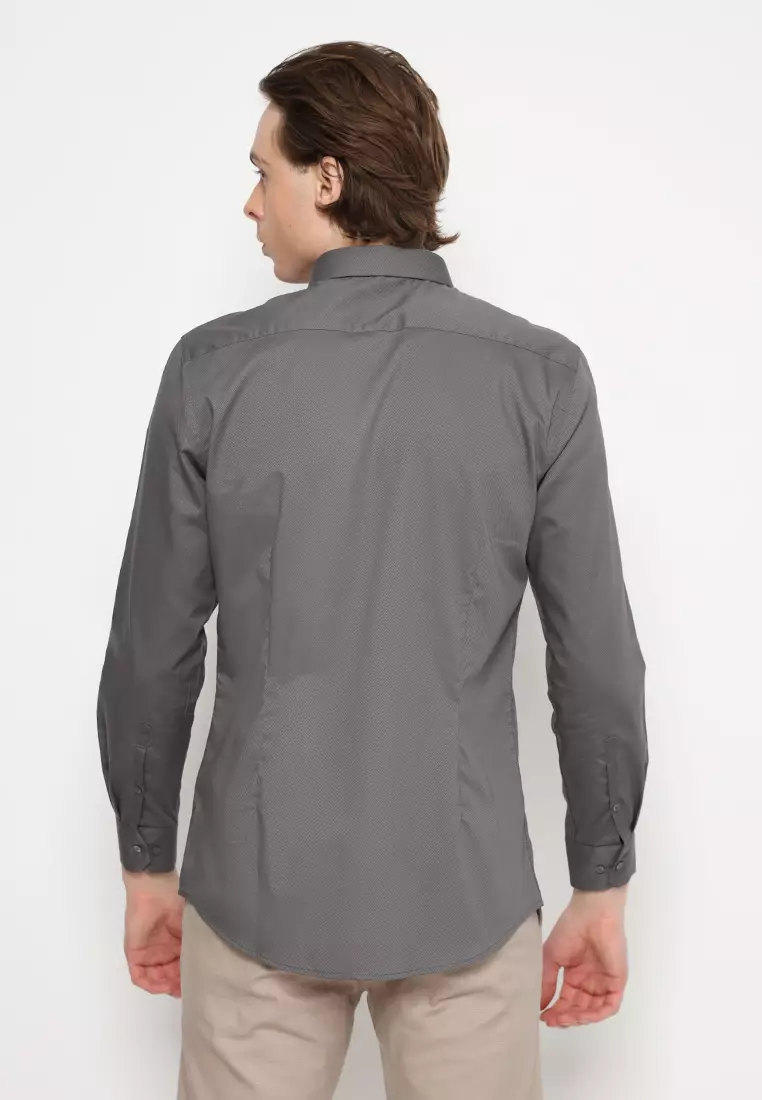 Jobb Geronimo Kemeja Pria Lengan Panjang Slim Fit Abu-Abu 3