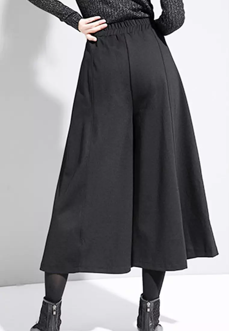 VANSA Simple Elastic Waist Cropped Wide leg Pants VCW P200852
