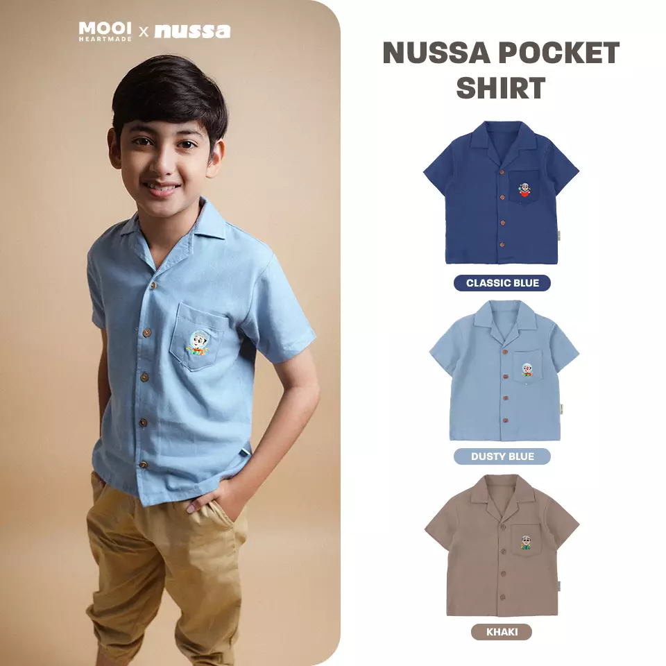 Mooi x Nussa Kemeja Anak Laki-Laki Nussa Pocket Shirt - Classic Blue