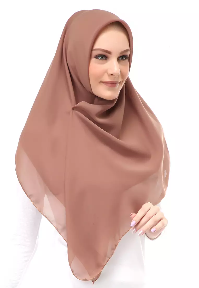 Kanya Hijab Scarf  Motif Polos Wanita Muslimah Relaxed Fit - Khaki