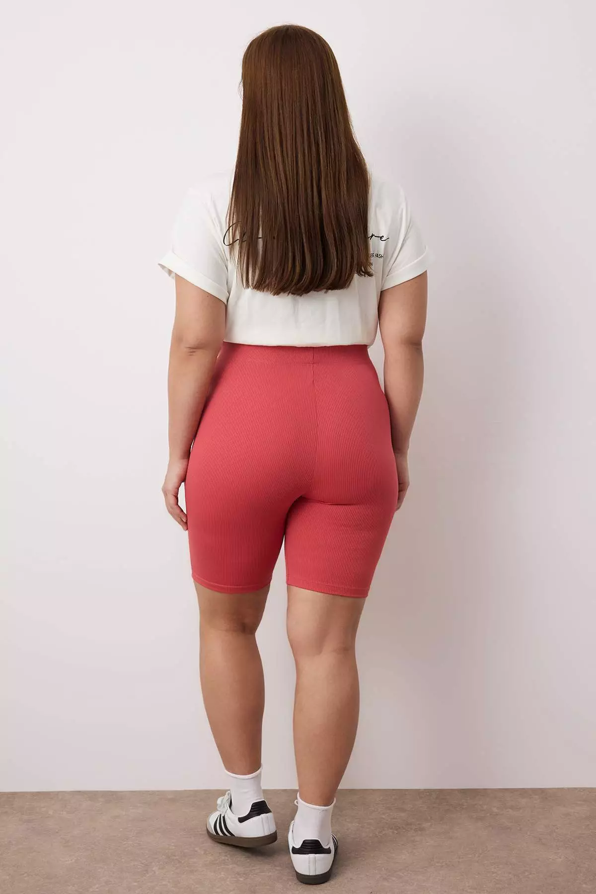 Anthracite-Dry Rose High Waist 2-Pack Biker Ribbed Knit Plus Size Leggings Tbbss24Bv00000