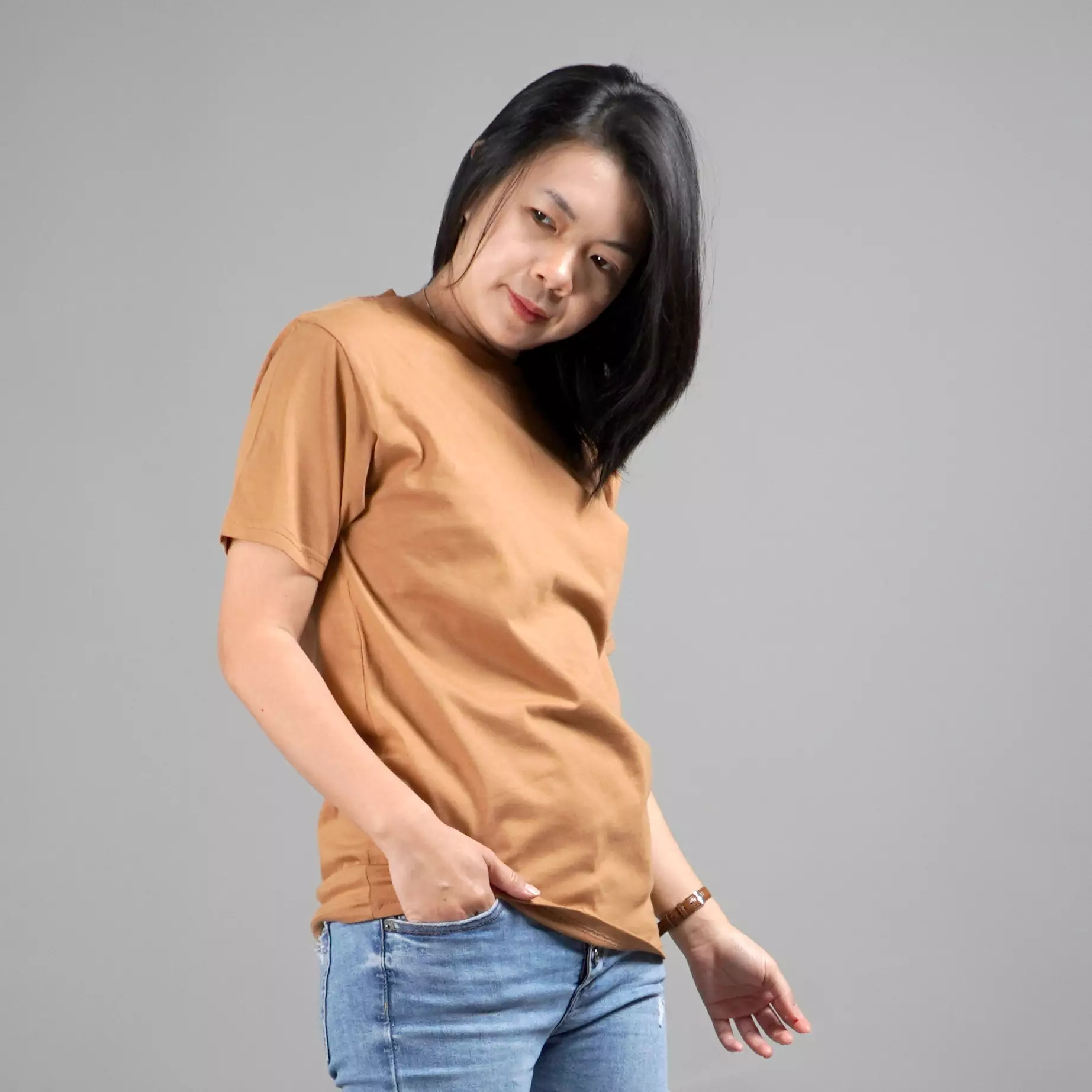  UNILO Size S-BIG Kaos Polos Wanita Basic TShirt Cotton - Brown