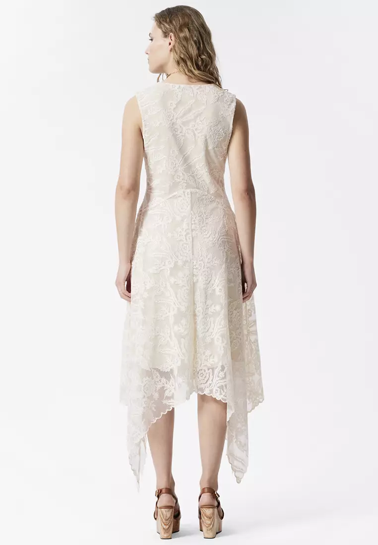 V-Neck Lace Midi Dress