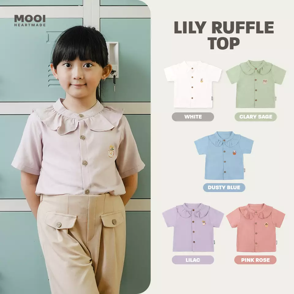 Mooi Atasan Anak Perempuan Lily Ruffle Top - Clary Sage