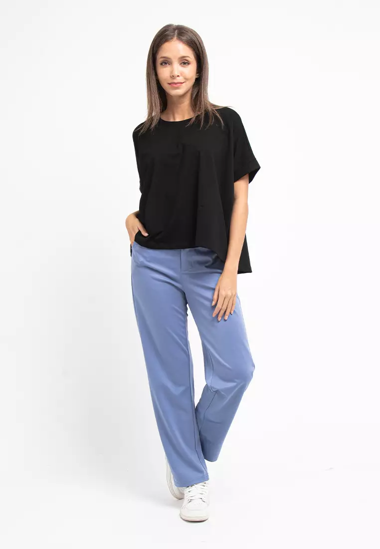 Forest Ladies Pant Roman Straight Cut Casual Long Pants Women - 810470-36GreyBlue