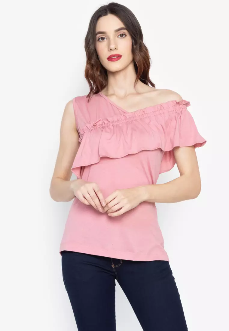One side ruffle top hot sale