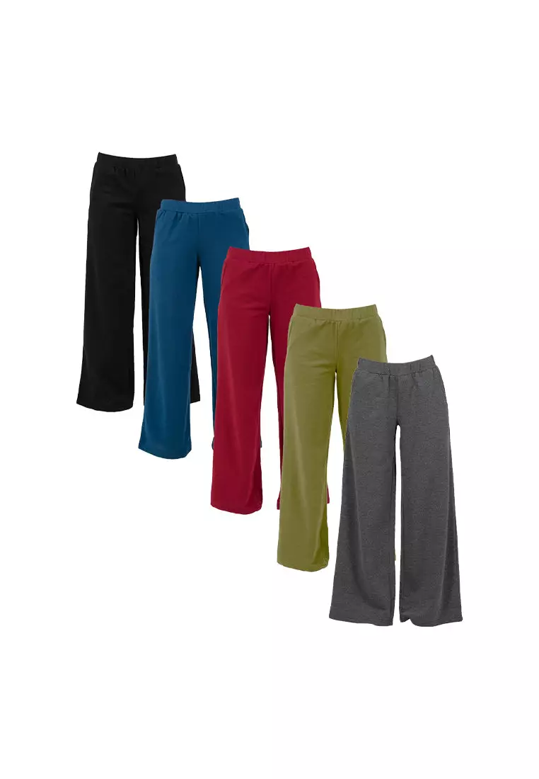 Forest Ladies Cotton Terry Wide Leg Pants Women Casual Long Pants - 810544-48Olive