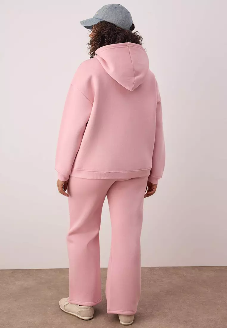 Pink Hooded Embossed Printed Sharodnlu Knitted Large Size Tracksuit Set Tbbaw26Ts00009