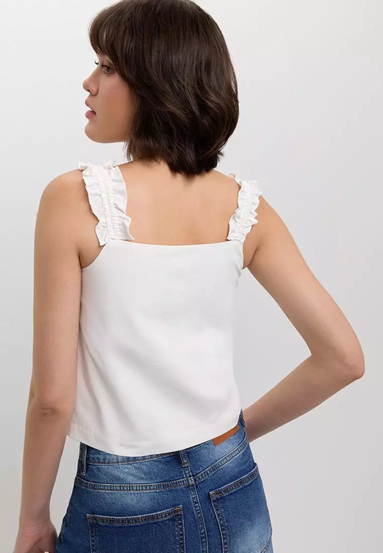 Ruffled Shoulder Bow Tie Top