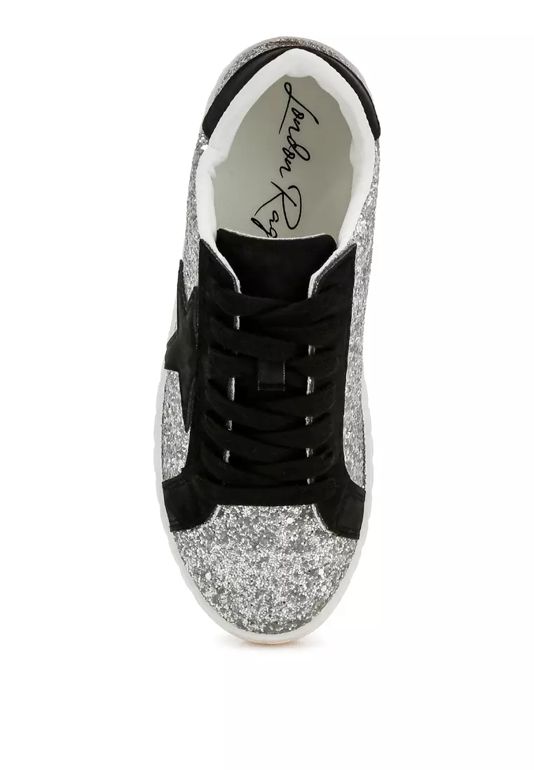 Glitter Star Chunky Sneakers in Silver