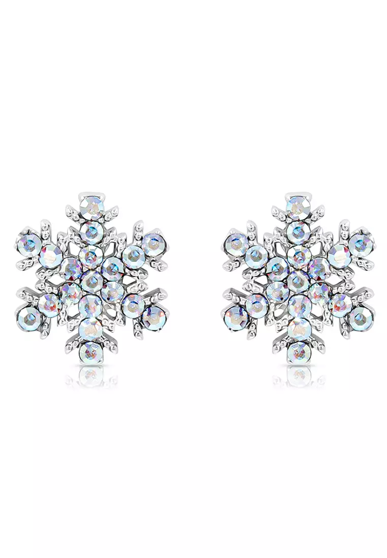 SO SEOUL Let it Snow Snowflake Aurore Boreale Austrian Crystal Pierced Stud Earrings