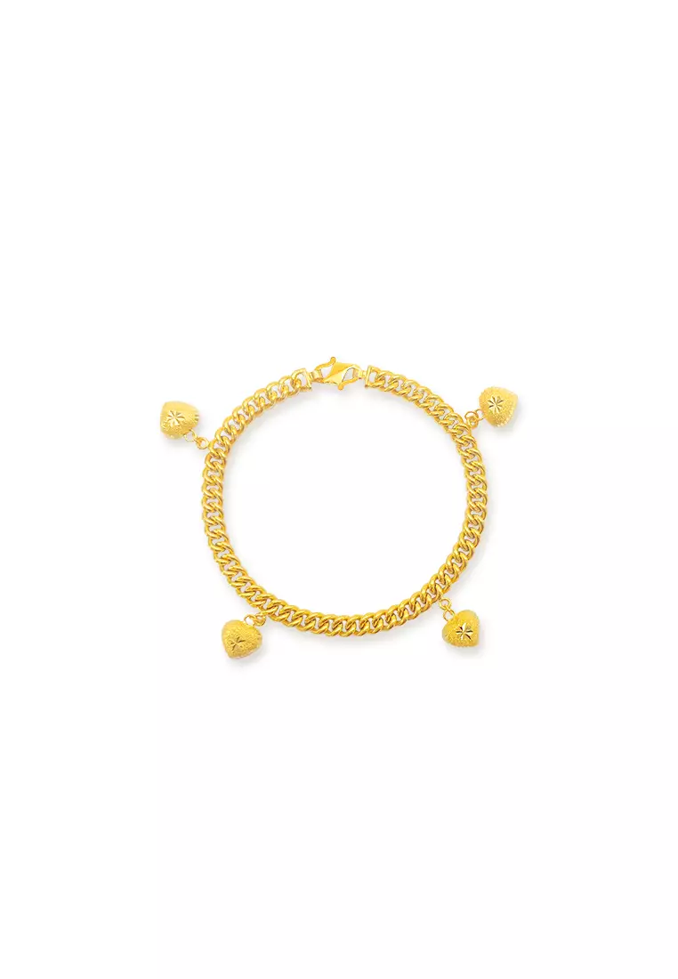 916/22K Gold Hollow Machine Curb Chain Bracelet with Love T007 (5MM)