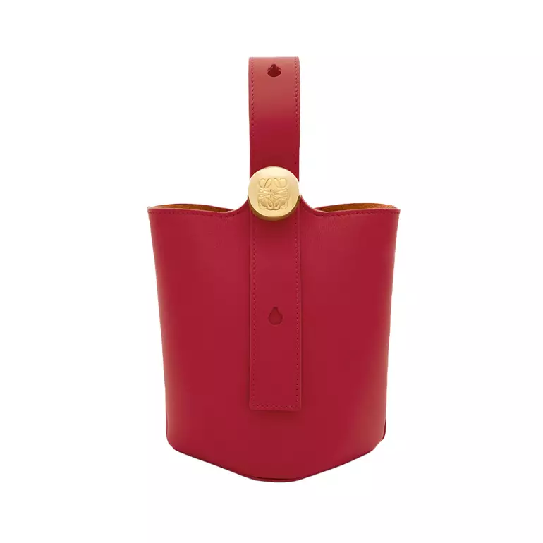 Mini Pebble Bucket Bag Mellow Calfskin Burnt Red