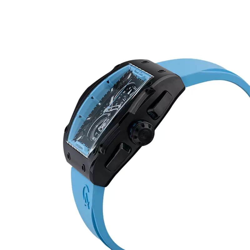 Jam Tangan Pria Alexandre Christie AC 6608 MC RIPBALB Chronograph Men Black Dial Blue Rubber Strap