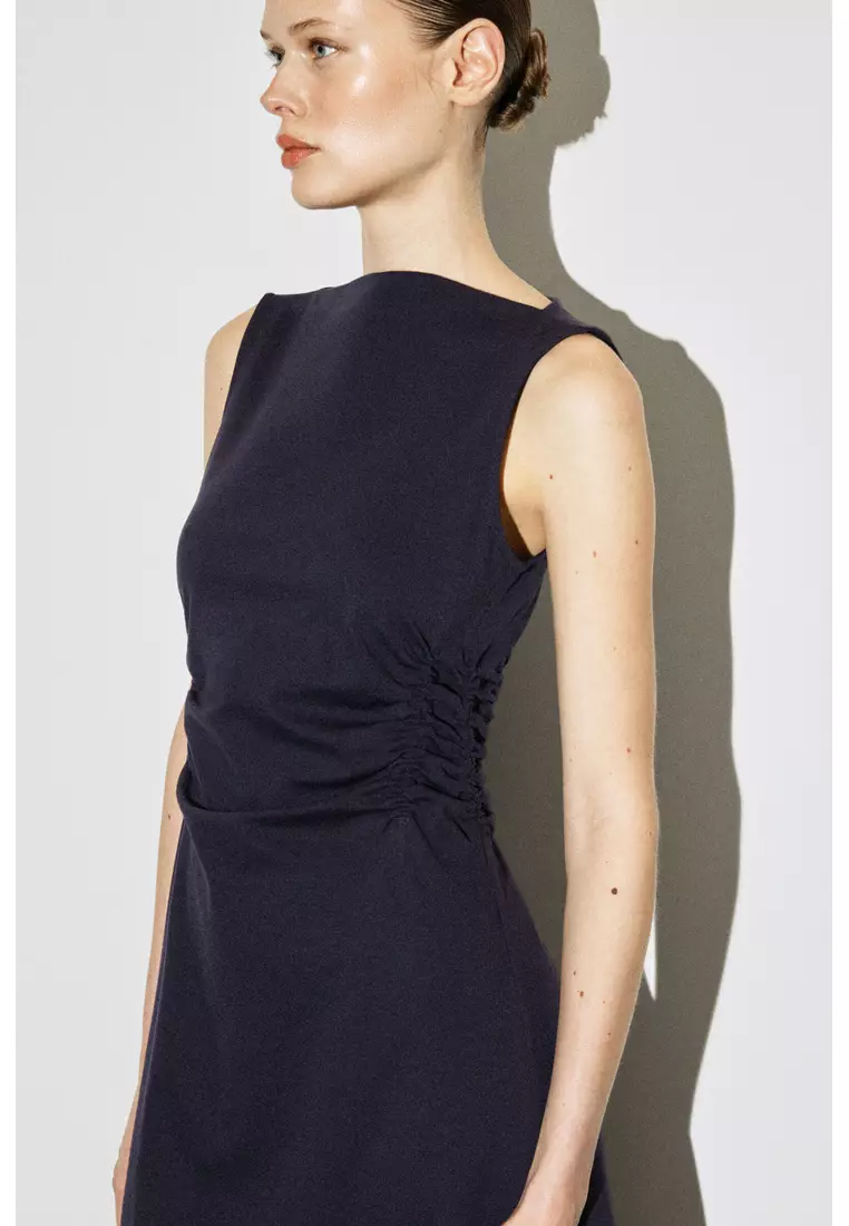 RUCHED-WAIST COTTON-JERSEY MIDI DRESS