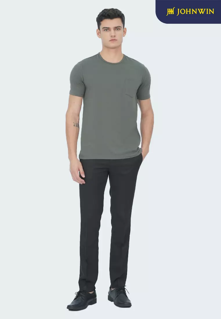 Johnwin - Kaos The One - Single Pocket - Stretch - Roundneck - Hijau Sage - FTS.622.C002.002.C-S/S