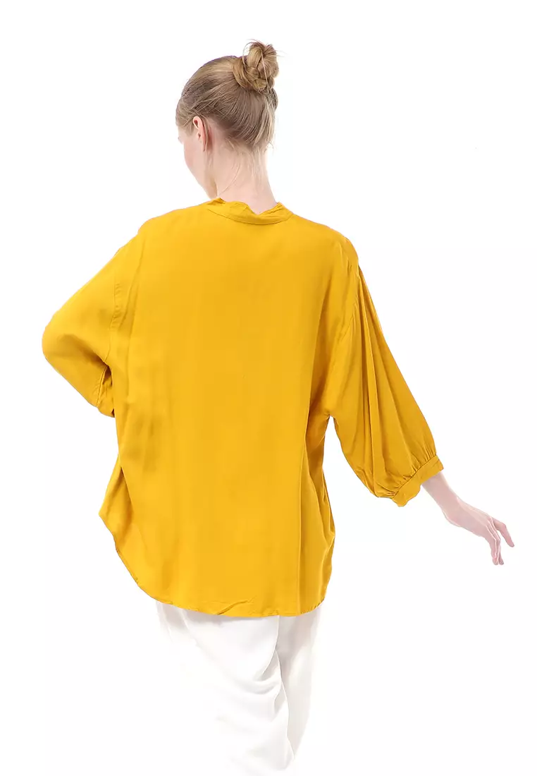 Ghita Kemeja Atasan Wanita Motif Polos Long Sleeve High Quality - Mustard