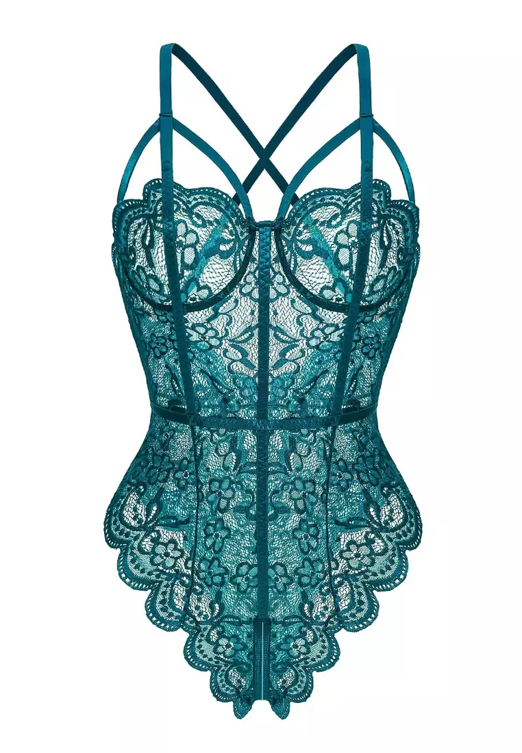 Buy ZITIQUE Women's one-piece sexy lace one-piece Lingerie (green) 2024 ...