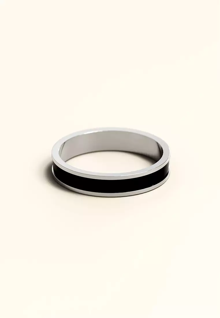 Ceres Timeless Ring Black Enamel Ring in Silver
