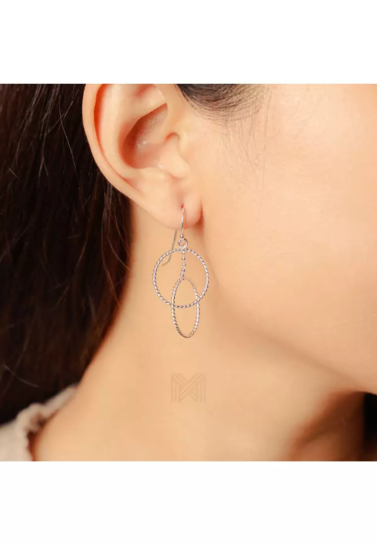 Millennia 2000 Circle Links Hook Silver Dangle Earrings with 925 Sterling Silver
