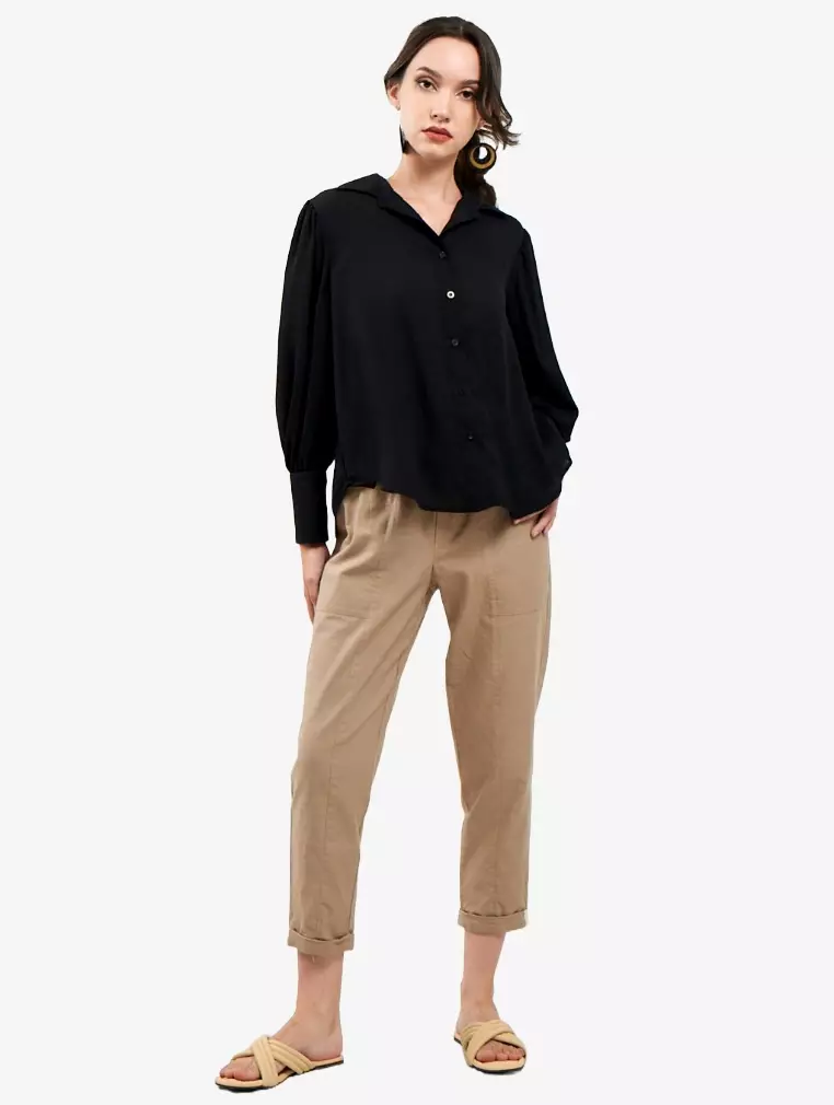 TONIQUE Kemeja Wanita Katun Lengan Panjang Reguler Fit CATHY Atasan Wanita Hitam