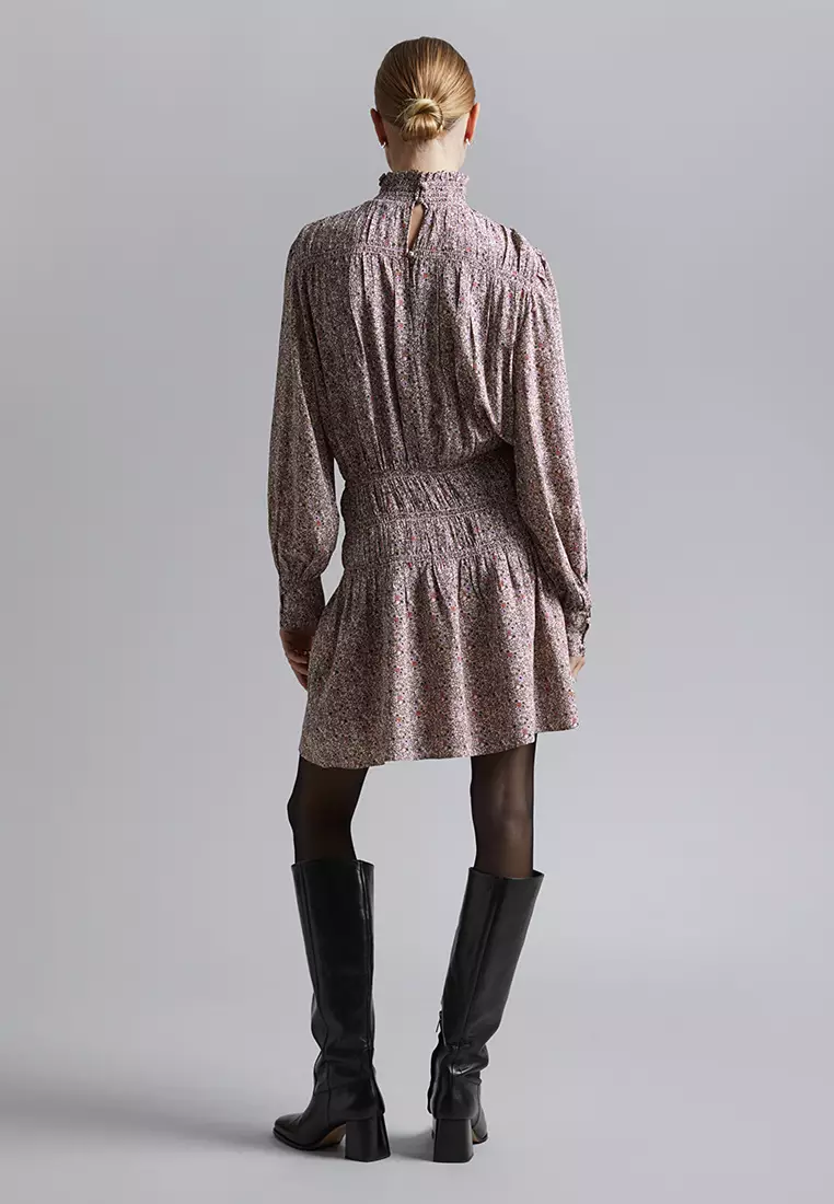 Smocked-Neck Mini Dress