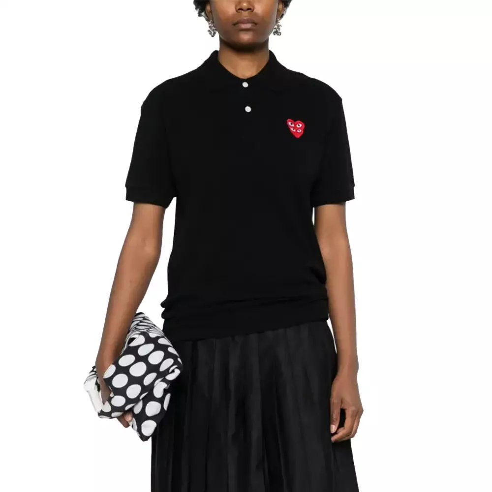Play Double Red Heart Logo Cotton Polo Shirt Black