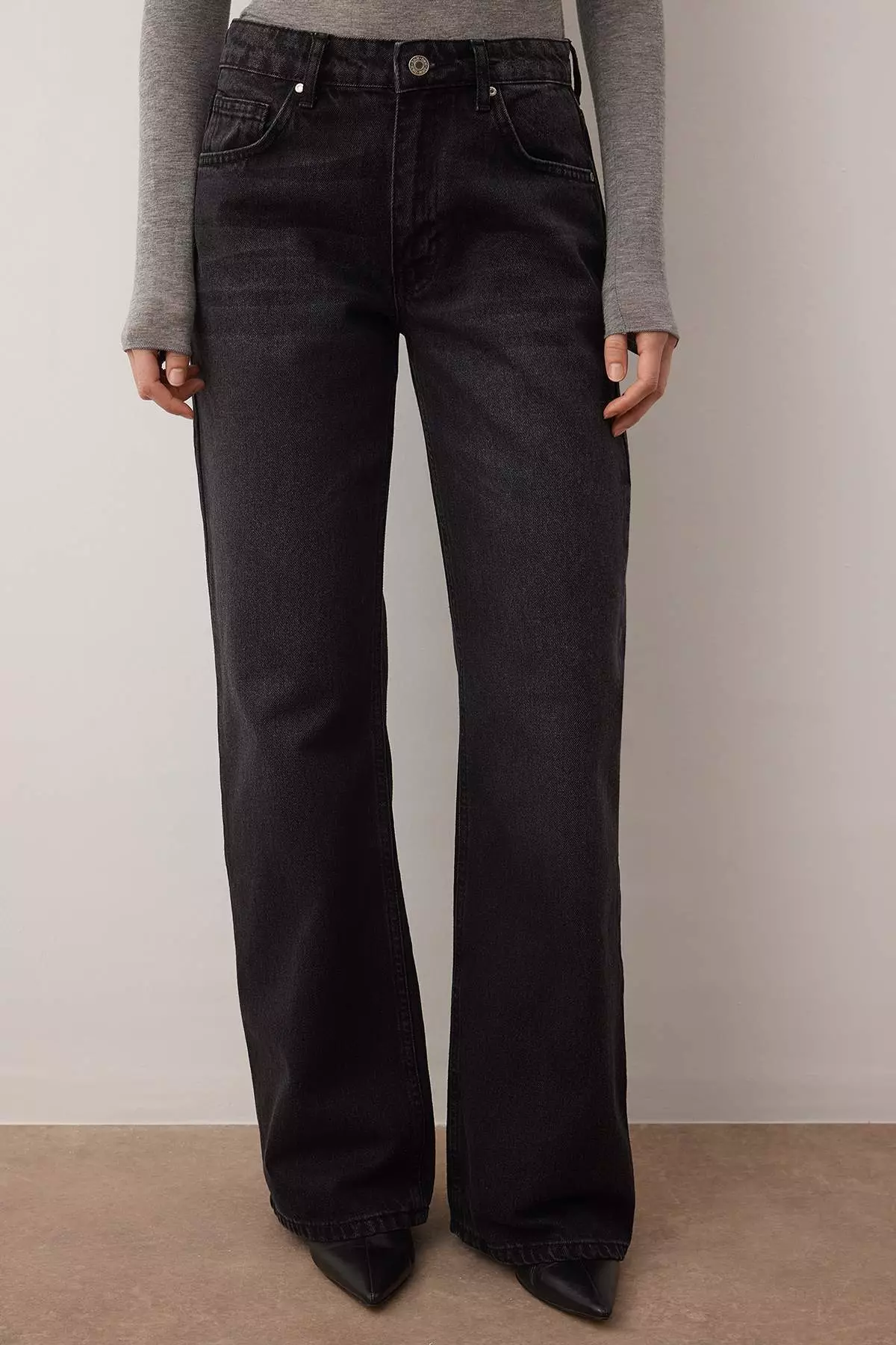 Black Low Waist Wide Leg Wide Leg Jeans Twoaw26Je75