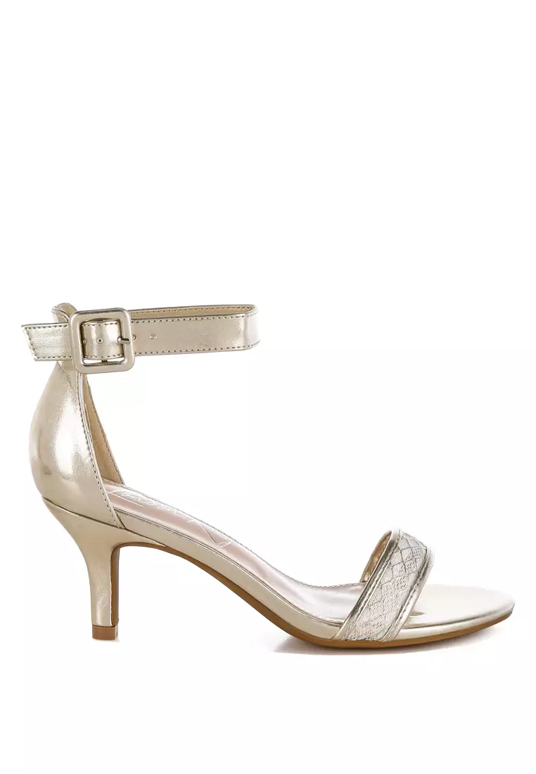 Discount on London Rag  shoes - SKU: Metallic Faux Leather Kitten Heel Sandals In Gold