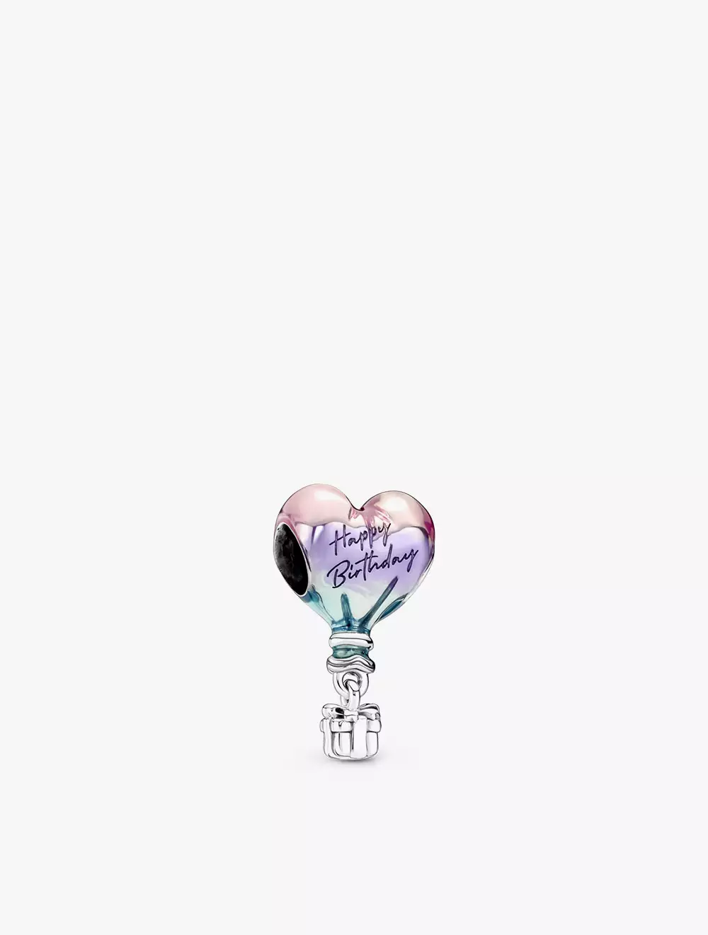 Happy Birthday balloon sterling silver charm with shaded transparent pink, purple and blue enamel