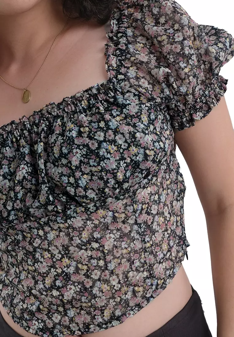 Romantic Puff Sleeve Floral Print Top