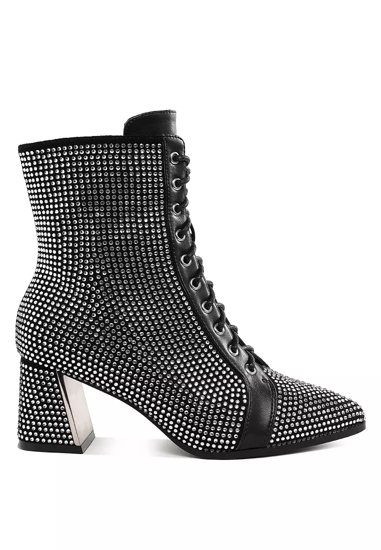 Discount on London Rag  shoes - SKU: Rhinestone Embellished Ankle Boots In Black